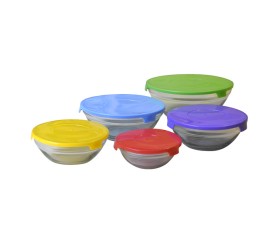 Set De 5 Bowls Con Tapa De Colores