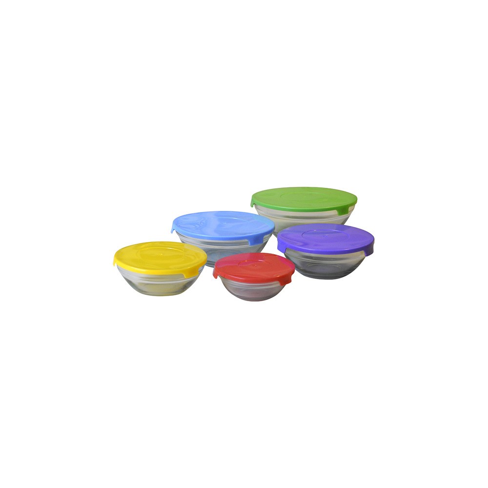 Set De 5 Bowls Con Tapa De Colores