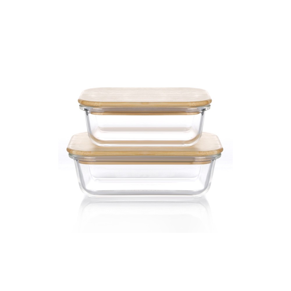 Set De 2 Bowls Rectangulares Con Tapa De Bamboo Set De 2 Bowls Rectangulares Con Tapa De Bamboo