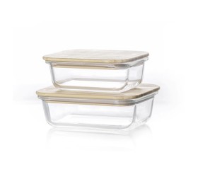 Set De 2 Bowls Rectangulares Con Tapa De Bamboo